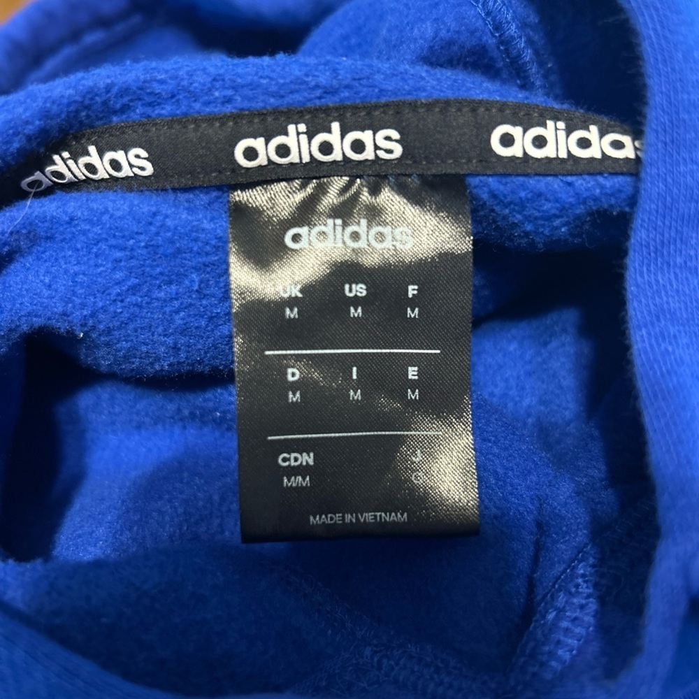 Adidas Hoodie Men's M Medium Blue Pullover White Stripes Logo Long Sleeve - Picture 6 of 8